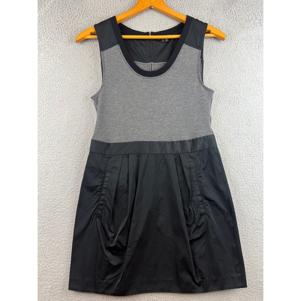 Theory Womens Mixed Media Sleeveless Mini Dress Grey Black Size 10 Pockets Zip - Picture 2 of 12